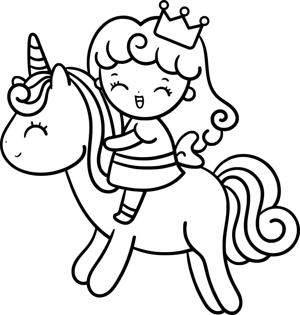 Princess and Unicorn coloring pages